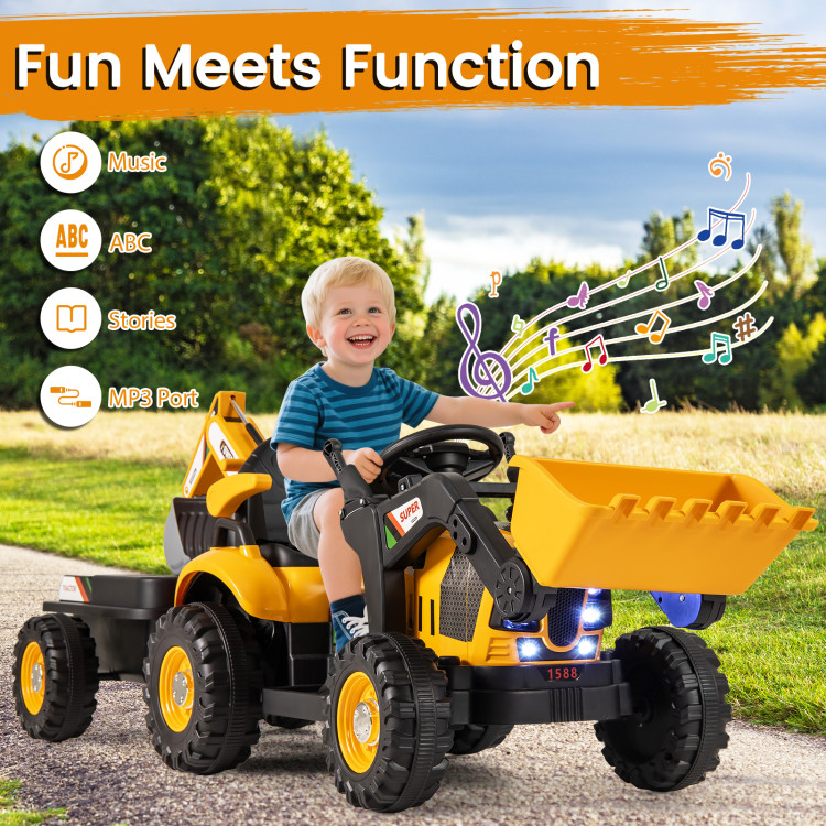 12V Electric Construction Vehicle 4 in 1 Ride on Tractor Excavator & Bulldozer for Kids-Yellow - Gallery View 8 of 20