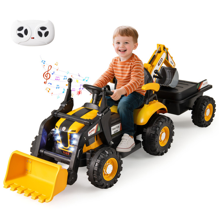 12V Electric Construction Vehicle 4 in 1 Ride on Tractor Excavator & Bulldozer for Kids-Yellow - Gallery View 16 of 20